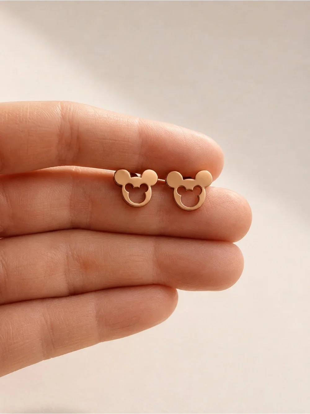 Kids Rose Gold Mouse-Shaped Stud Earrings Gold Plated Hypoallergenic